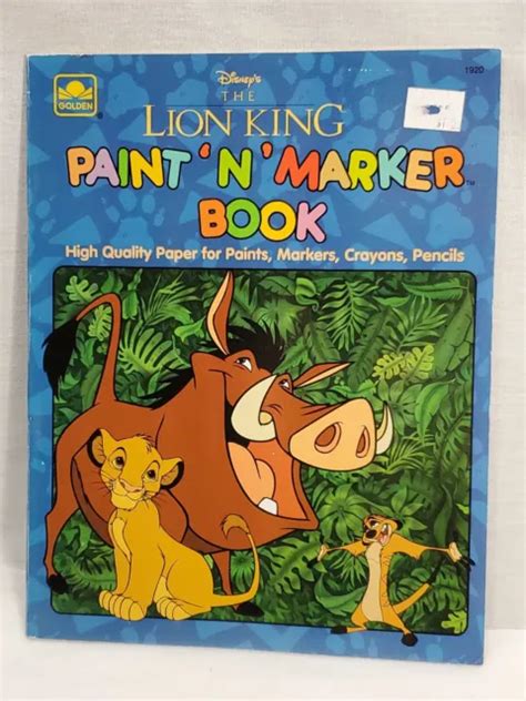 Vtg 1994 Golden The Lion King Paint And Marker Book Color Book New