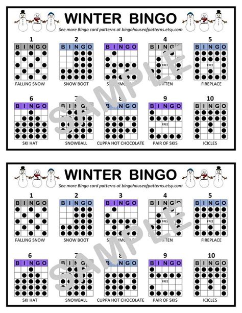 Collection Seasons Bingo Card Patterns For Really Etsy Bingo Cards