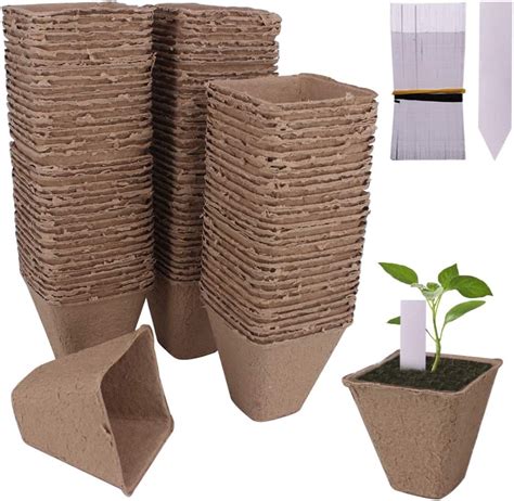 Huvai 100 Pack 3158cm Square Biodegradable Peat Pots Plant Seedling