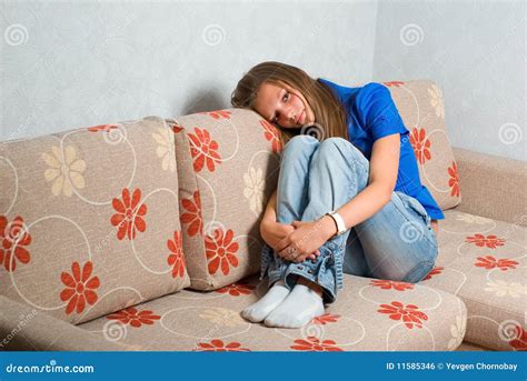 Beautiful Girl On Couch Stock Photo Image Of Girls Home 11585346