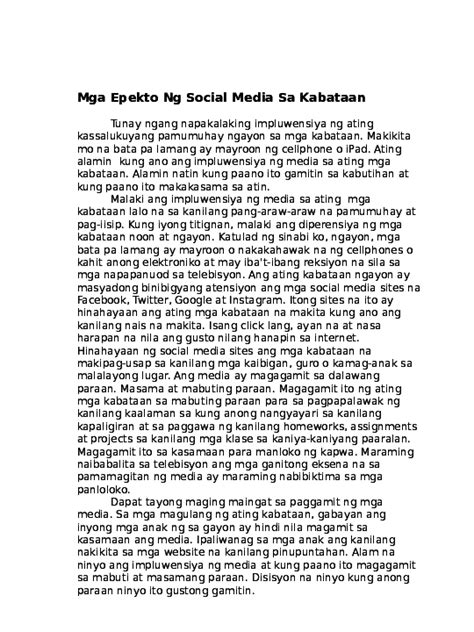 Doc Isang Pagsusuri Patungkol Sa Epekto Ng Social Media Sa Pag Images