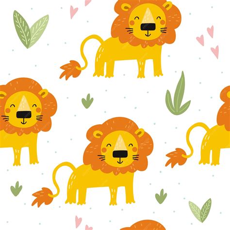 Premium Vector Seamless Pattern With Cute Little Lion Cartoon Style