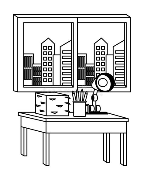 Office And Workplace Elements Cartoons In Black And White Stock Vector