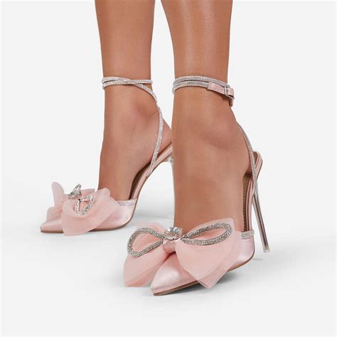 Custom Bow Detail Diamante Lace Up Clear Perspex Heel In Pink Etsy