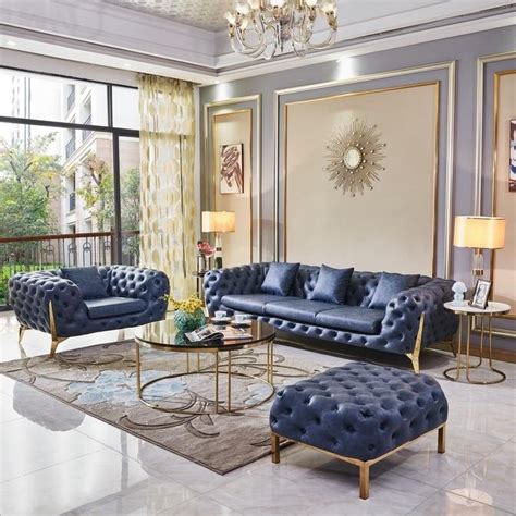 Luxury Design Blue Sofa Set Oturma Odası Dekorasyonu Lüks Oturma