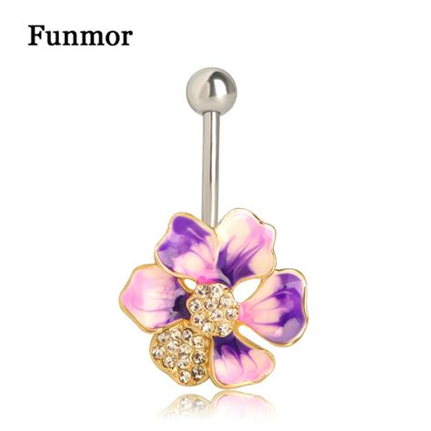 Buy Funmor Mix Enamel Flower Navel Piercing Ring 316l Medical Stainless