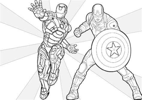 Iron Man And First Avenger Captain America Coloring Pages Print Color