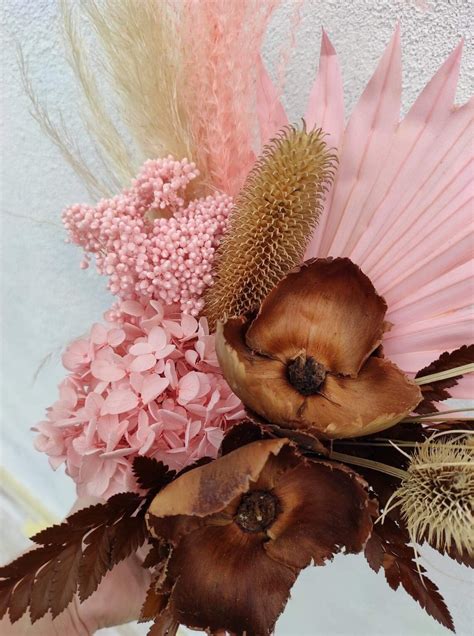 Pink And Brown Preserved Flowers Etsy