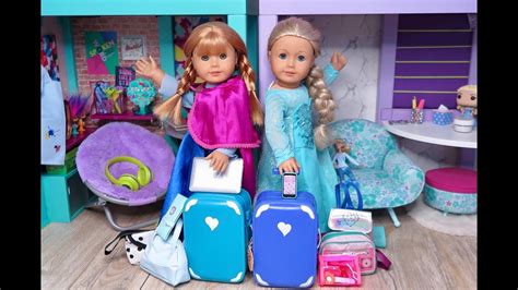 Packing American Girl Doll Frozen Elsa And Anna With Suitcases And Bags