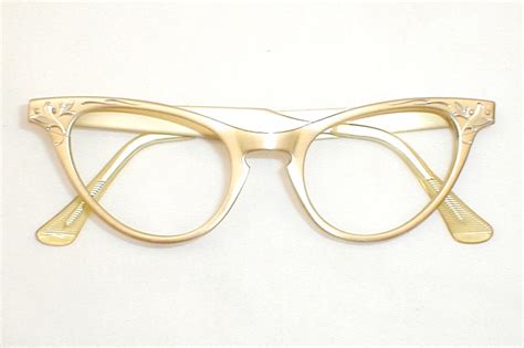 Art Craft Womens Vintage 50s 60s Cat Eye Glasses Eyeglasses Gold