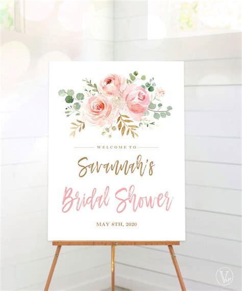 Blush Pink Floral Bridal Shower Welcome Sign Printable Bridal Etsy