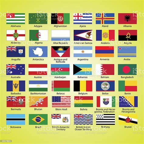 Flags Of The World Collection Listed Alphabetically Icon Stock