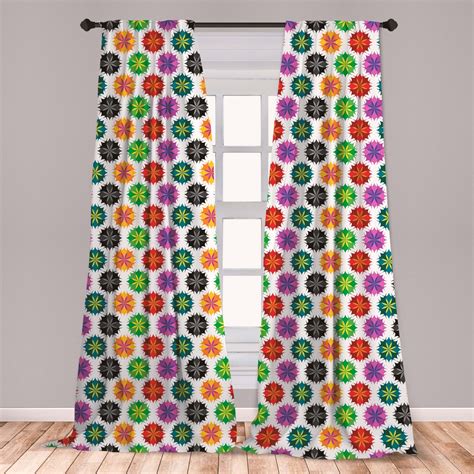 Colorful Curtains 2 Panels Set Vibrant Colored Abstract Floral With