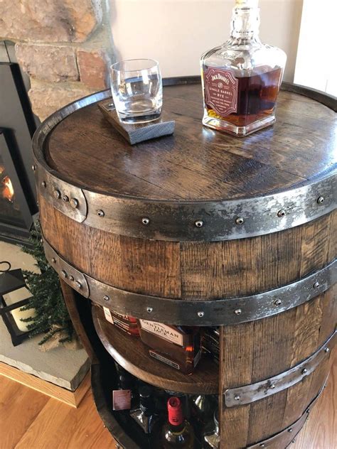 whiskey barrel liquor cabinet handcrafted from a reclaimed etsy bourbon barrel bar used