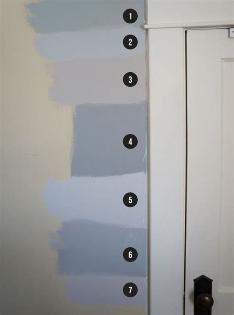 Excellent for an overall wall colour when paired with delicate white trim. Shades of gray paint: (1) Martha Steward Bedford Gray, (2 ...