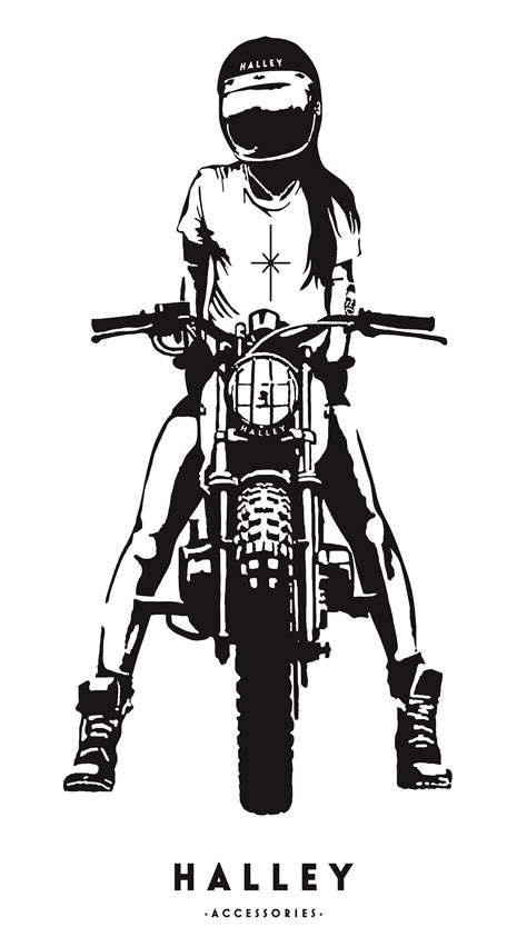 Girl Rider By Halley Accessories Scrambler Cafe Racer Vintage Bike Art Illustration Bike