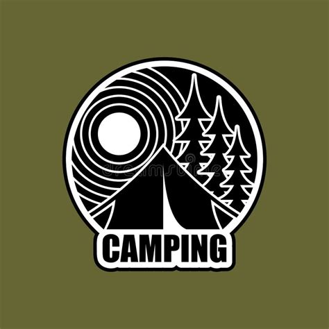camping logo day and night landscape with tent and forest emblem accommodation in camp sun
