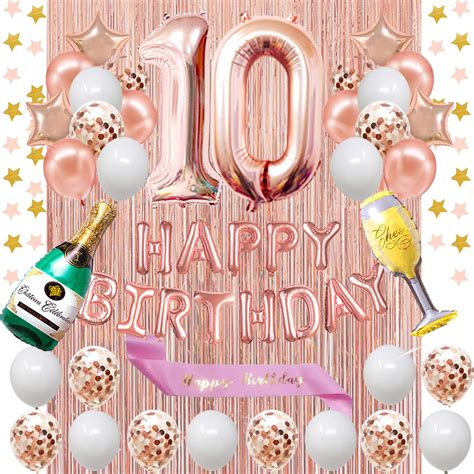 Rose Gold Double Digits 10th Birthday Decorations Number 10 Foil