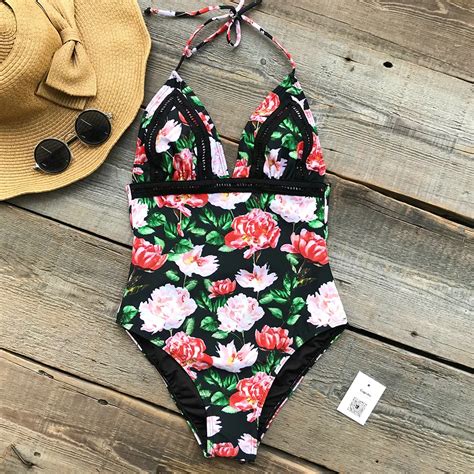 Cupshe Let The Fun Begin Print One Piece Swimsuit Backless Deep V Neck Summer Sexy Bikini Set