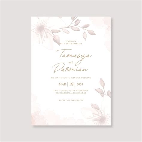 Premium Vector Beautiful Wedding Card Template With Watercolor Floral