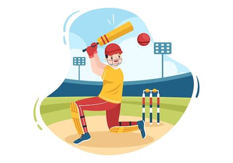 Premium Vector Batsman Playing Cricket Sports With Ball And Stick In