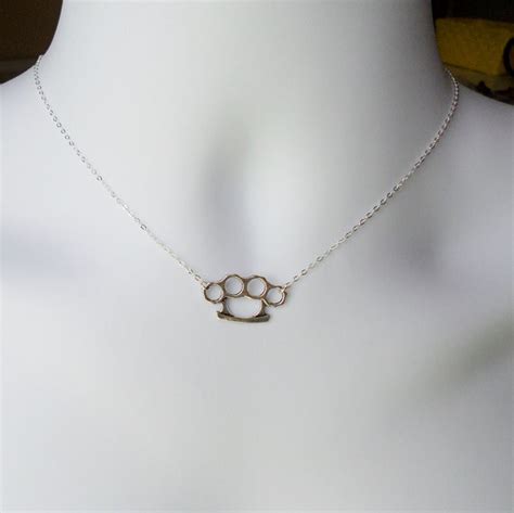 Silver Brass Knuckles Necklace Steampunk Necklace Sterling Silver