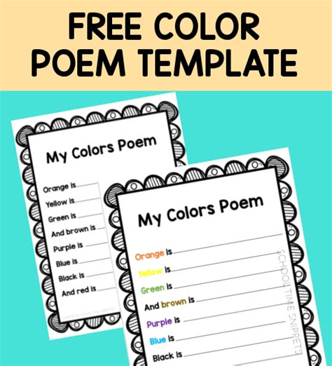 Free Color Poem Template For Kids School Time Snippets