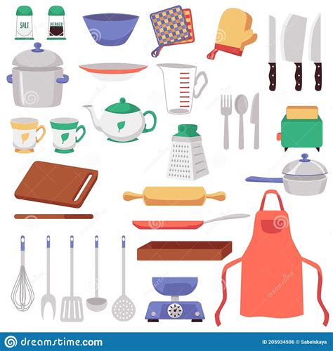 Big Set Of Kitchen Utensils And Supplies Cartoon Vector Illustration