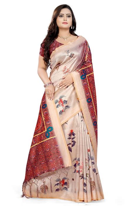 Multicolor Printed Tussar Silk Saree With Blouse Riva Enterprise