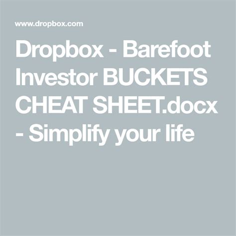 Maybe you would like to learn more about one of these? Dropbox - Barefoot Investor BUCKETS CHEAT SHEET.docx ...