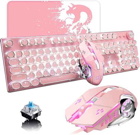 Pink Typewriter Keyboard And Mouse Retro Vintage Mechanical Gaming