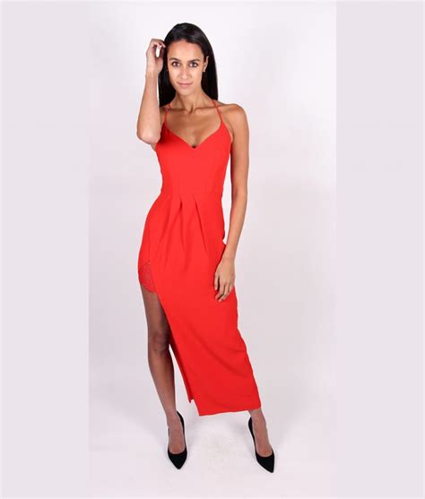 Lumier By Bariano Red Lace Slit Dress Alila