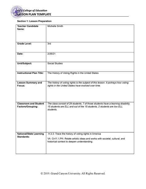 History Lesson Plan Template