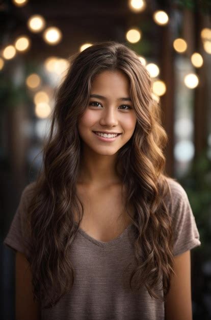 Premium Photo A Girl With Long Brown Hair Smiling With A Light Behind Her