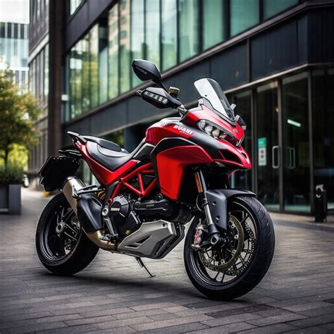 Premium Ai Image A Red And Black Motorcycle Is Parked Outside A Building
