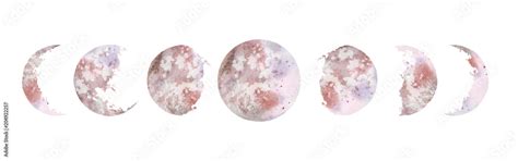 Watercolor Illustration Various Moon Phases Isolated On White