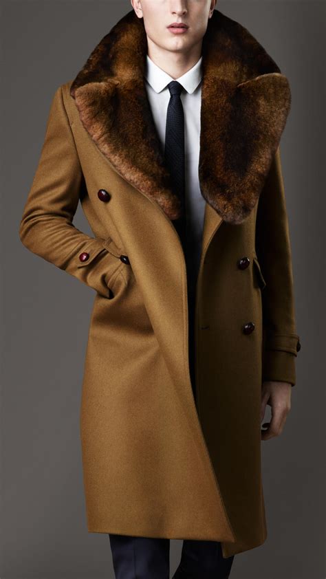 Burberry Rabbit Fur And Wool Military Coat In Brown For Men Lyst