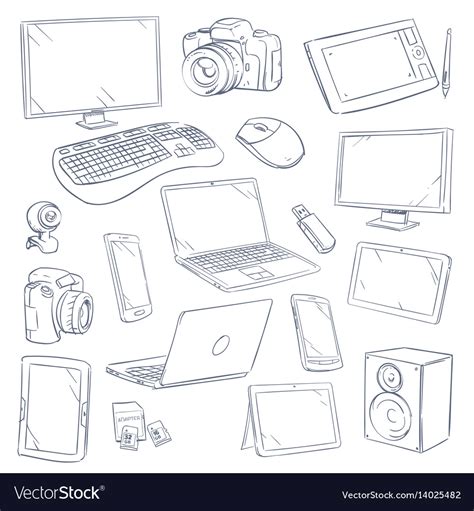 Hand Drawn Sketch Computer Technology Gadgets Vector Image