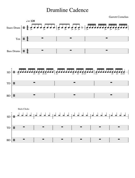 Drumline Cadence Sheet Music For Snare Drum Bass Drum Tenor Drum