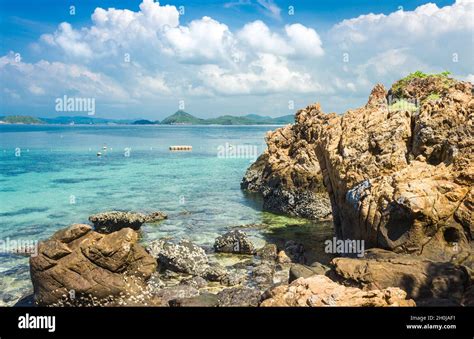 Tropical Island Rock On The Beach With Blue Sky Koh Kham Pattaya