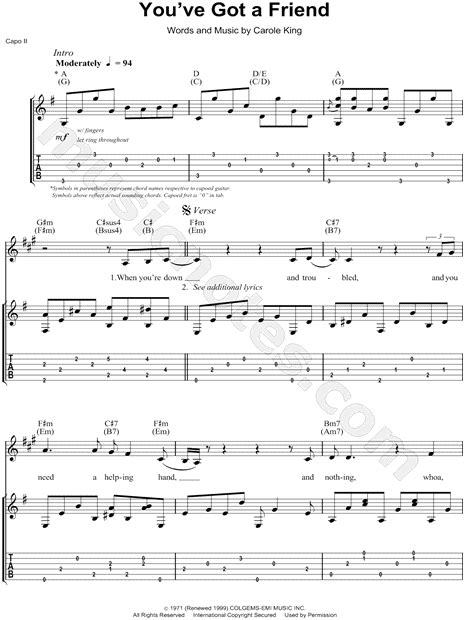 James Taylor Youve Got A Friend Guitar Tab In G Major Download