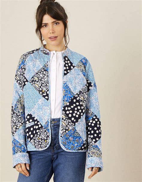 Patchwork Print Quilted Jacket Blue Womens Jackets Monsoon Uk