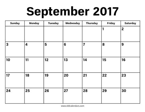 September 2017 Calendar Printable Old Calendars