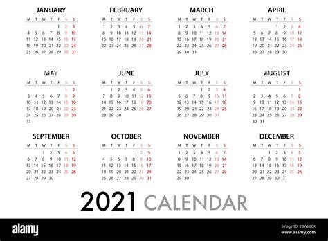 El Planificador Del Calendario Para 2021 Semanas Comienza El Lunes Plantilla Vectorial Simple