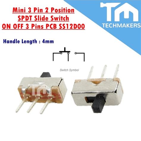Mini Slide Switch 3 Pin Spdt On Off Pcb Ss12d00
