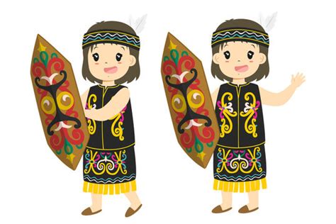 Costume Gawai Dayak Cartoon Gawai Dayak Vector Art Icons And Graphics