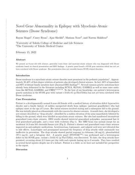 Pdf Novel Gene Abnormality In Epilepsy With Myoclonic Atonic Seizures