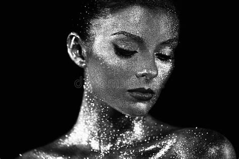 Portrait Of Beautiful Woman With Sparkles On Her Face Stock Image