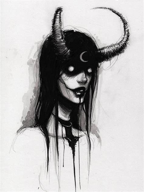 Horns Fine Art Print 9x12 Etsy Scary Drawings Dark Art Drawings