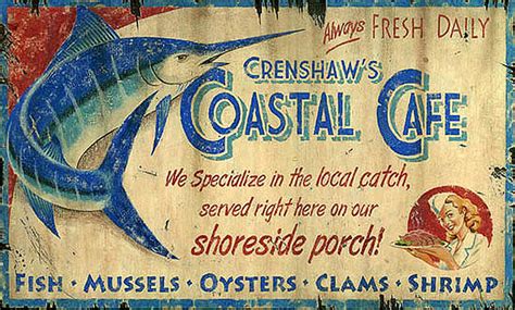 Custom Vintage Wooden Restaurant Signs Coastal Cafe Rustic Decor